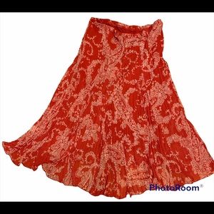 Red and cream paisley full skirt.